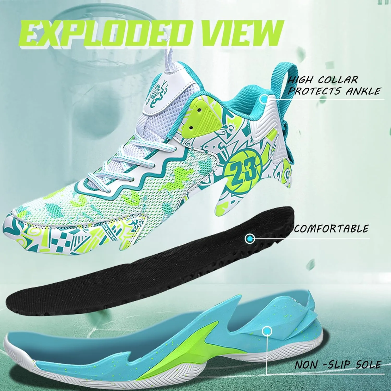 Men's Basketball Shoes Breathable Anti Slip Fashionable Graffiti Training Shoes Outdoor Shoes