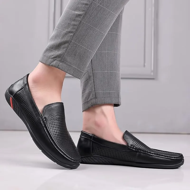 Men's Breathable Leather Loafers Slip-Ons Moccasins for Men Summer Dress Shoes Lightweight and Breathable Flat Loafer Casual Driving Walking Shoes Oxford Shoes