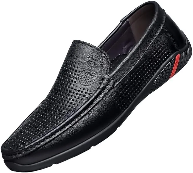 Men's Breathable Leather Loafers Slip-Ons Moccasins for Men Summer Dress Shoes Lightweight and Breathable Flat Loafer Casual Driving Walking Shoes Oxford Shoes