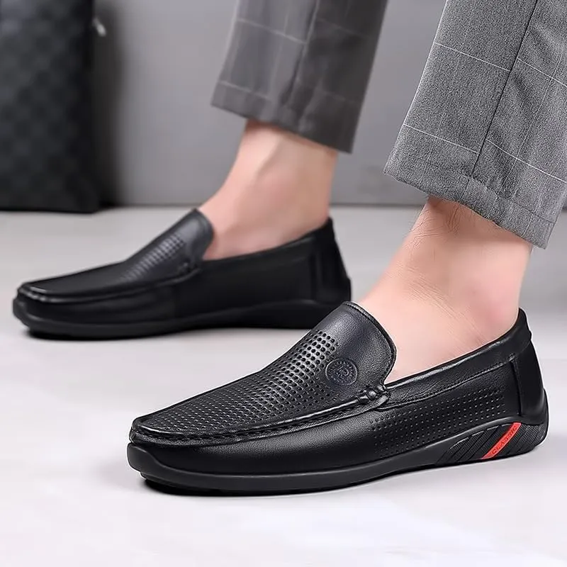 Men's Breathable Leather Loafers Slip-Ons Moccasins for Men Summer Dress Shoes Lightweight and Breathable Flat Loafer Casual Driving Walking Shoes Oxford Shoes