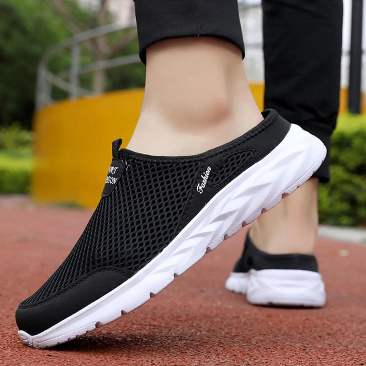 Mens Casual Shoes Fashion Men Mesh Slip On Flat Bottom Lightweight Mesh Breathable Slippers Wide Lightweight Breathable Fashion Solid Color Outdoor Walking Shoes
