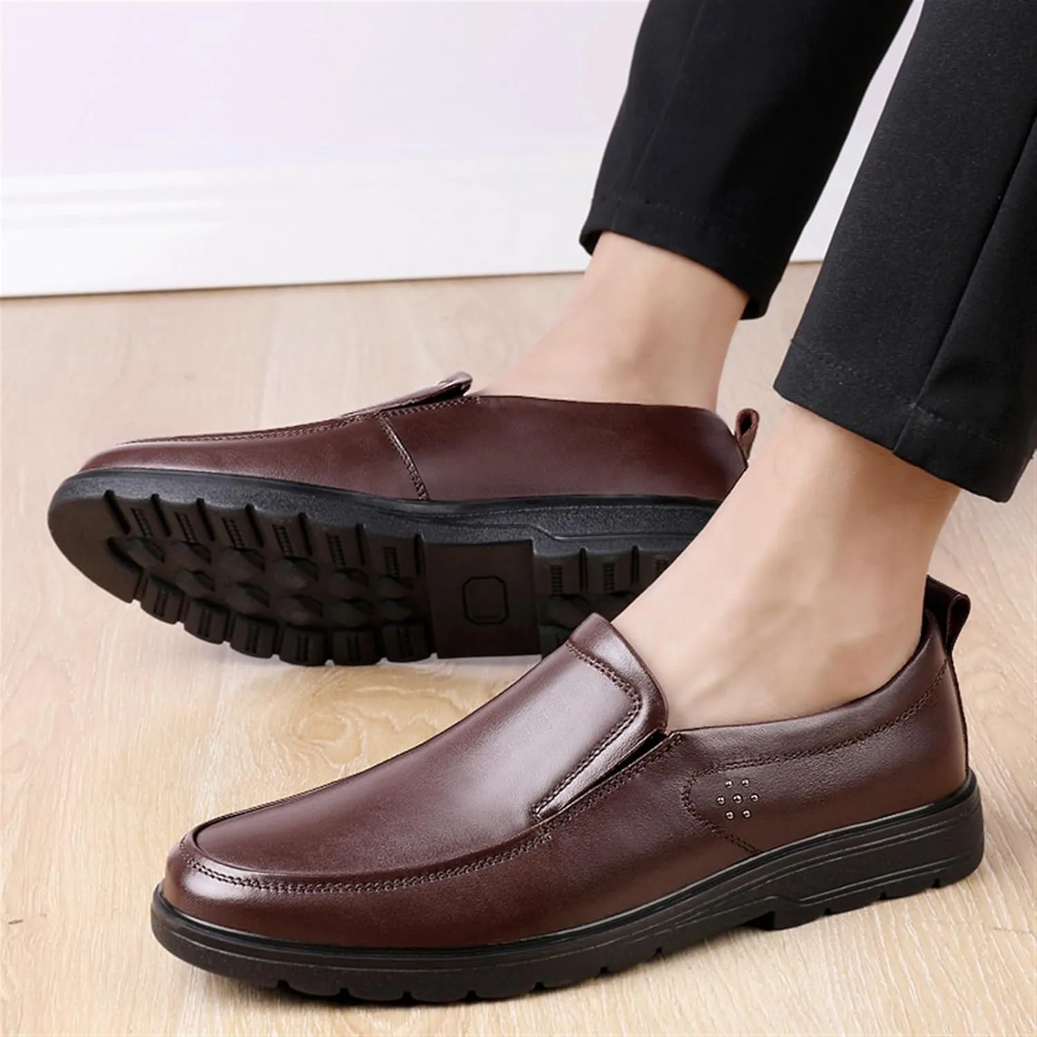 Men's Driving Loafers - Simple Leather Slip-Ons with Flexible Fit, Anti-Slip Sole, and Casual Comfort for Everyday Wear