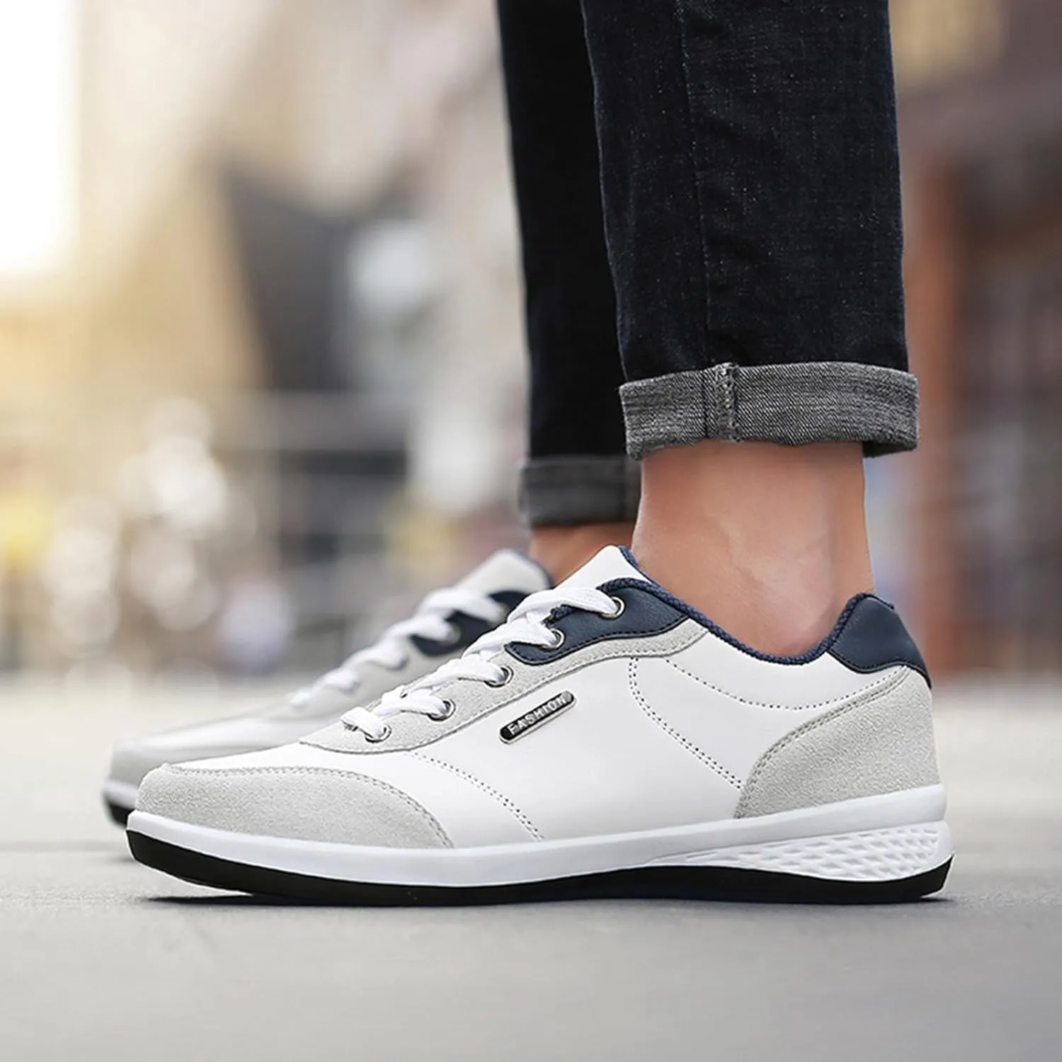 Men's Everyday Athletic Shoes Men Shoes Fashionable Casual Leather Outdoor Lace Up Trendy Sneakers