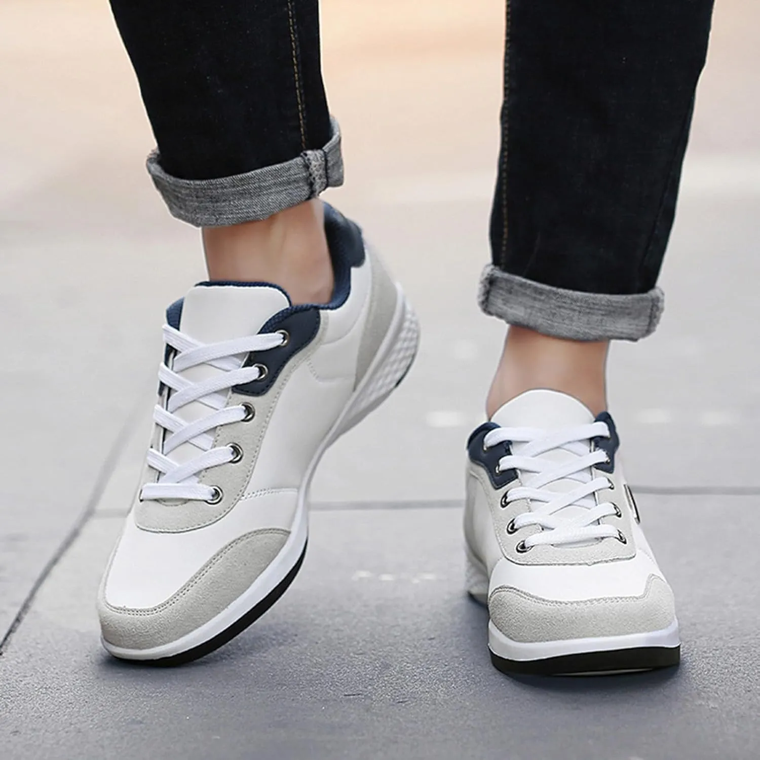 Men's Everyday Athletic Shoes Men Shoes Fashionable Casual Leather Outdoor Lace Up Trendy Sneakers
