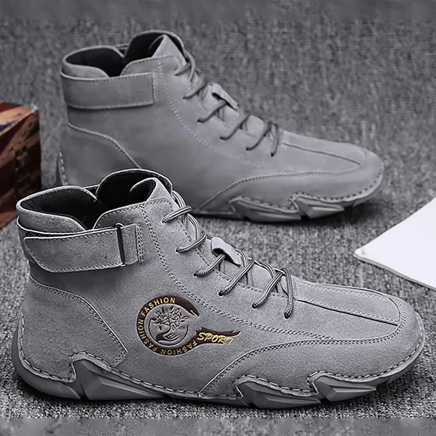 Men's Everyday Athletic Shoes New Spring and Men's Leather Shoes Korean High Top Short Boots Shoe