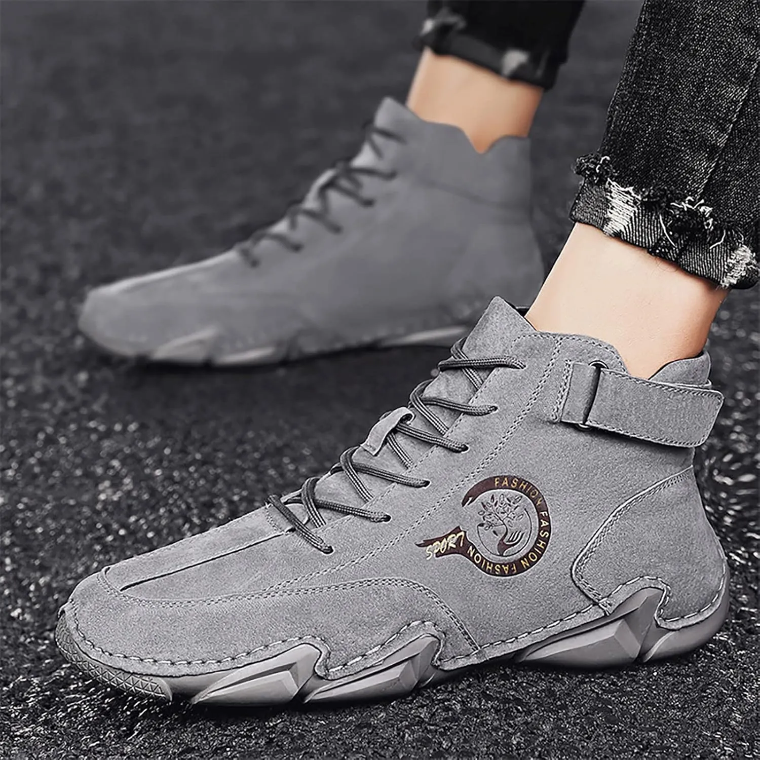 Men's Everyday Athletic Shoes New Spring and Men's Leather Shoes Korean High Top Short Boots Shoe