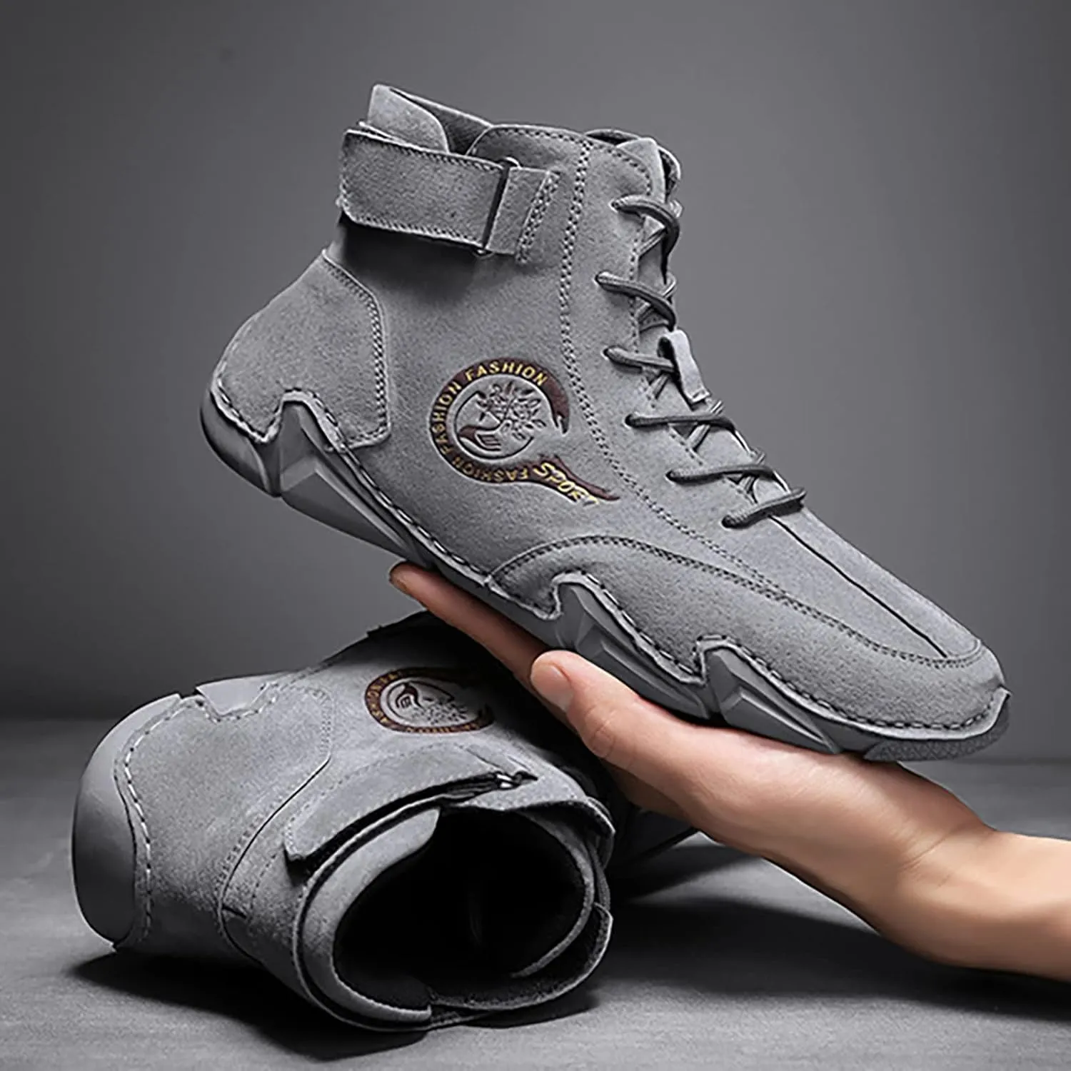 Men's Everyday Athletic Shoes New Spring and Men's Leather Shoes Korean High Top Short Boots Shoe