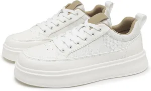 Men's Fashion Breathable Mesh Leather Lace Up Sneakers Casual Retro Non Slip Round Toe Platform Driving Walking Sneakers