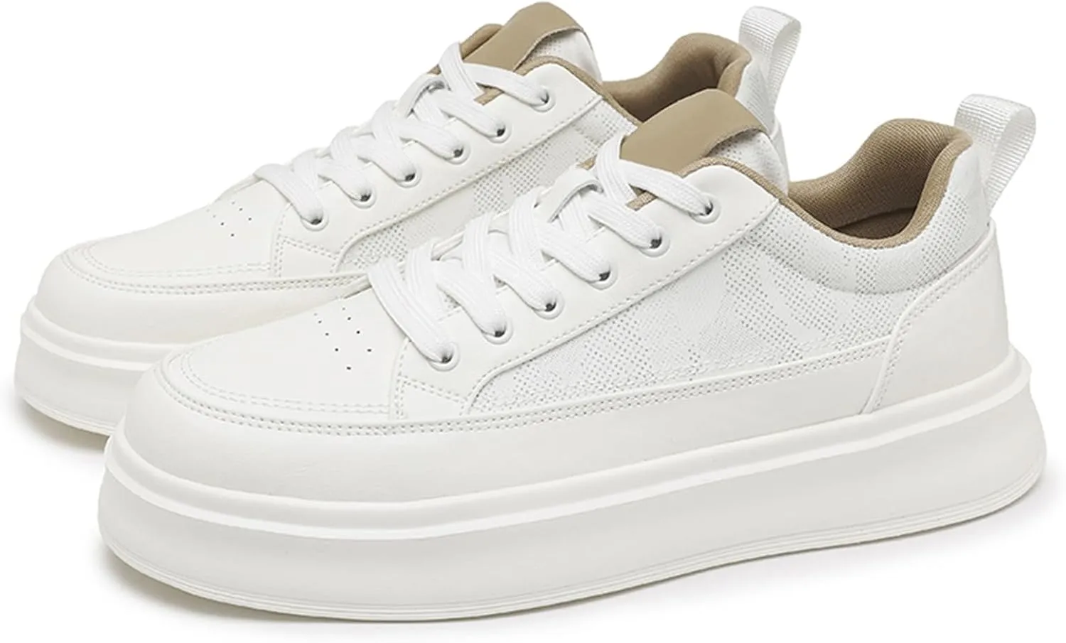 Men's Fashion Breathable Mesh Leather Lace Up Sneakers Casual Retro Non Slip Round Toe Platform Driving Walking Sneakers