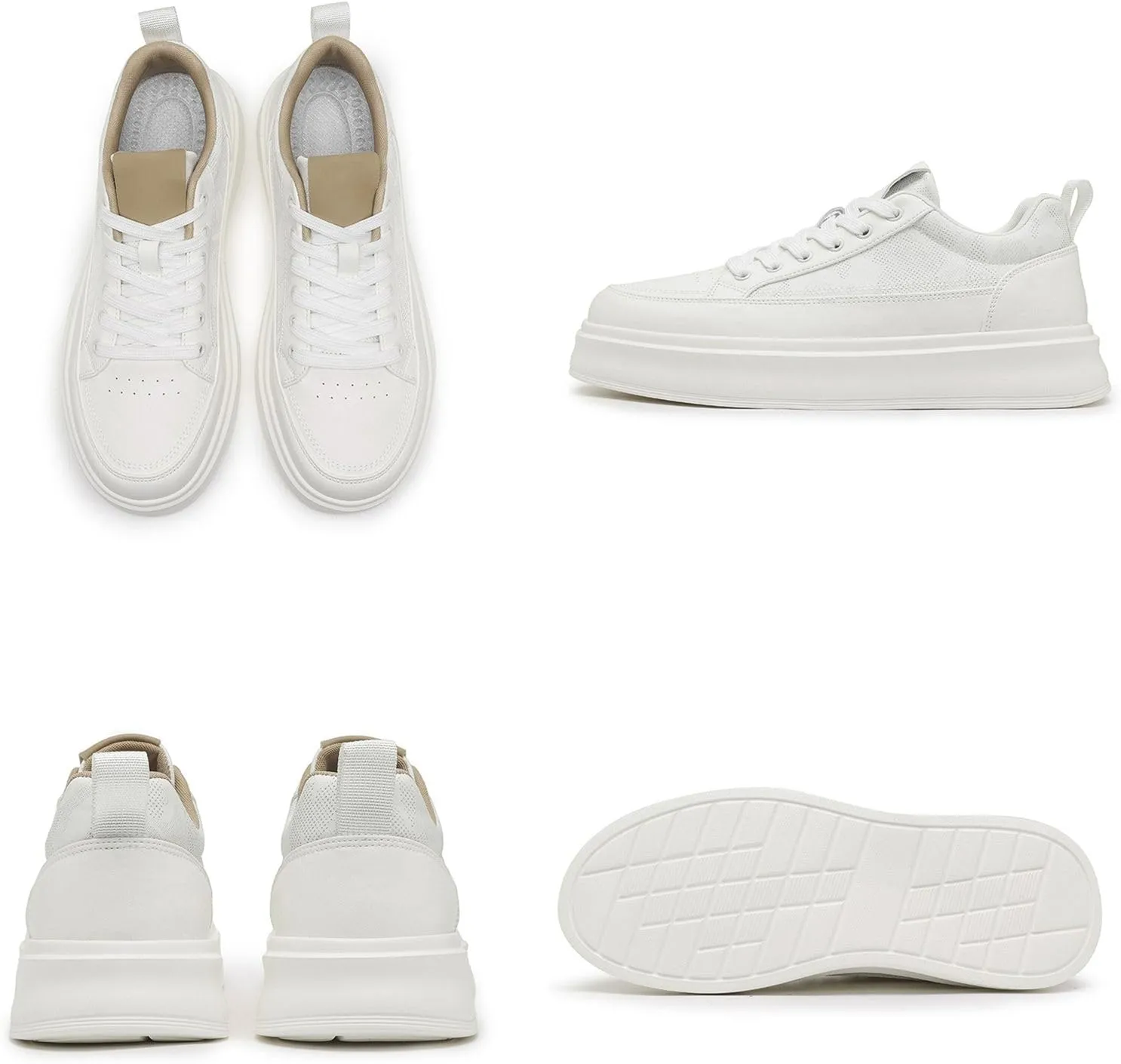 Men's Fashion Breathable Mesh Leather Lace Up Sneakers Casual Retro Non Slip Round Toe Platform Driving Walking Sneakers