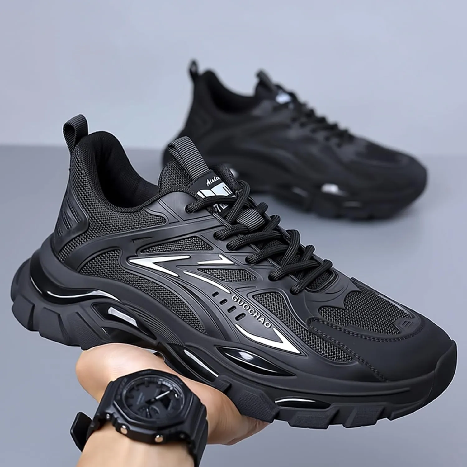 Men's Fashion Breathable Mesh Mid Top Lace Up Platform Sneakers Casual Retro Non Slip Lightweight Soft Sole Driving Walking Athletic Jogging Tennis Daily Shoes