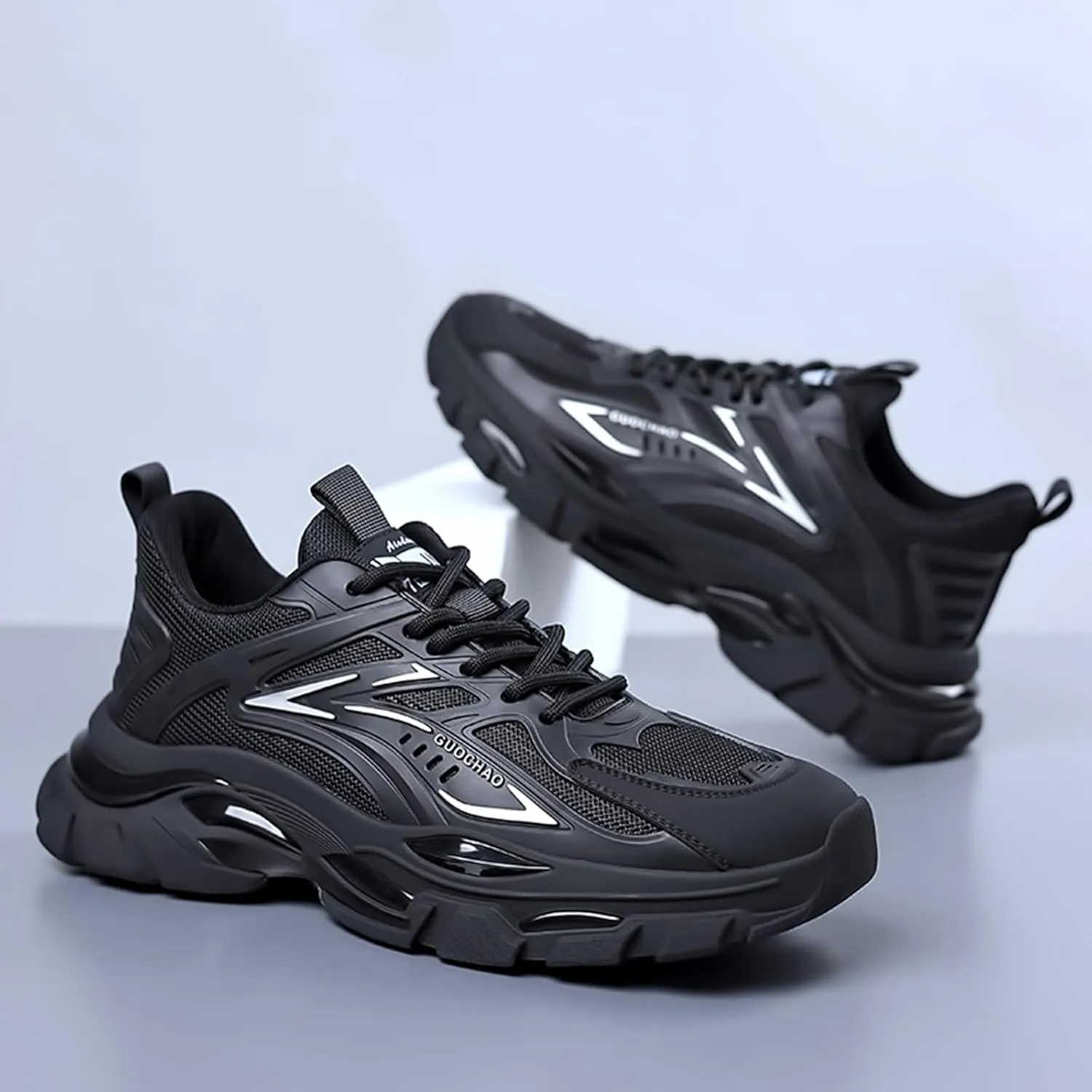 Men's Fashion Breathable Mesh Mid Top Lace Up Platform Sneakers Casual Retro Non Slip Lightweight Soft Sole Driving Walking Athletic Jogging Tennis Daily Shoes