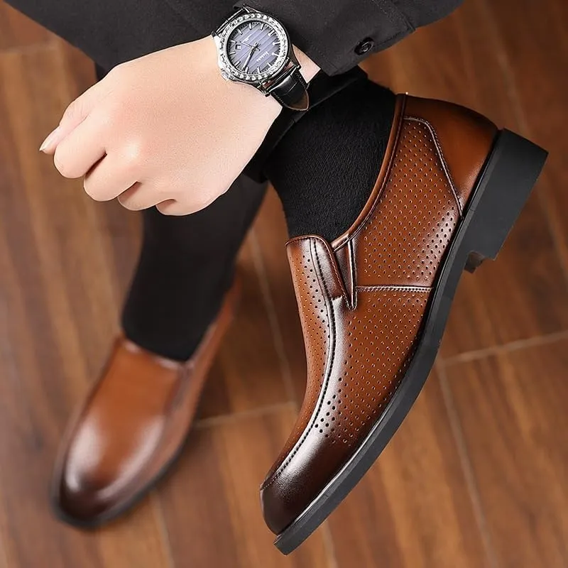 Mens Genuine Leather Dress Shoes Breathable Comfortable Casual Moccasin Loafers Summer Breathable Driving Shoes