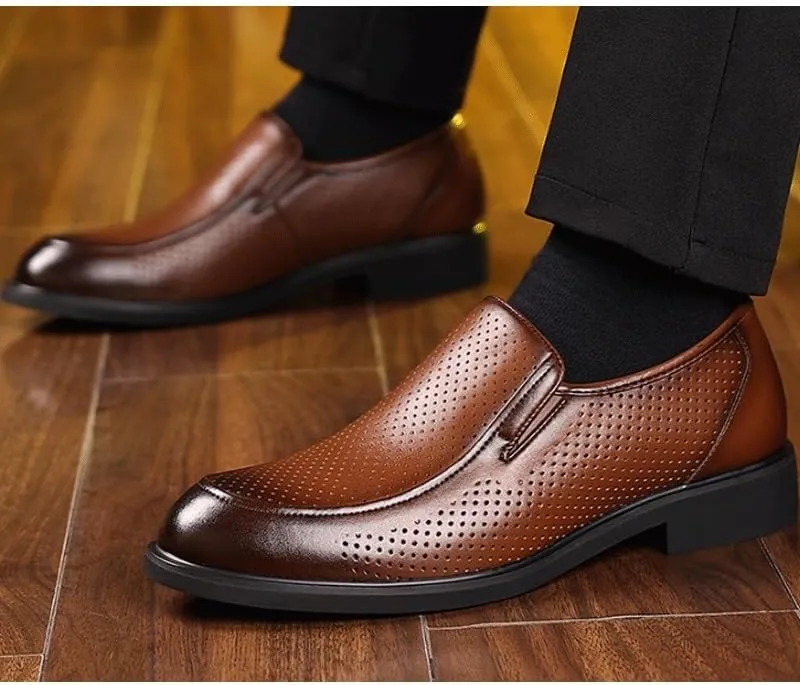 Mens Genuine Leather Dress Shoes Breathable Comfortable Casual Moccasin Loafers Summer Breathable Driving Shoes