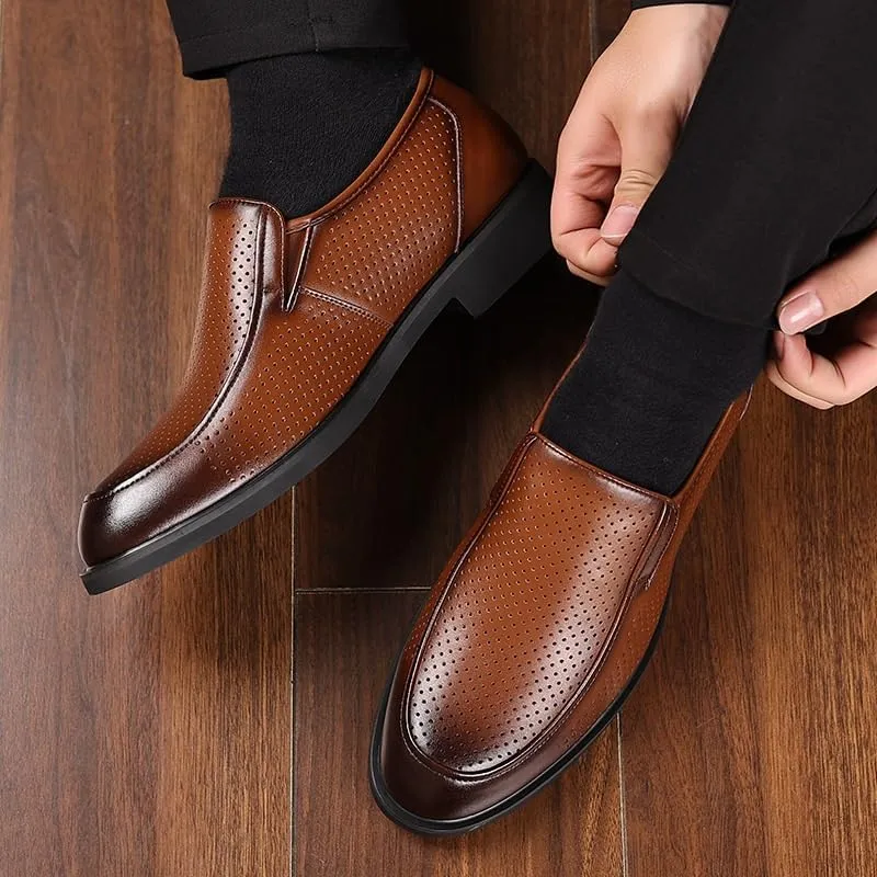 Mens Genuine Leather Dress Shoes Breathable Comfortable Casual Moccasin Loafers Summer Breathable Driving Shoes