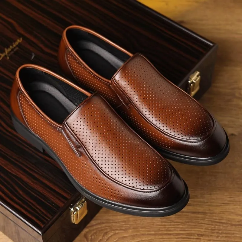 Mens Genuine Leather Dress Shoes Breathable Comfortable Casual Moccasin Loafers Summer Breathable Driving Shoes