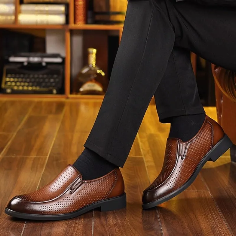 Mens Genuine Leather Dress Shoes Breathable Comfortable Casual Moccasin Loafers Summer Breathable Driving Shoes