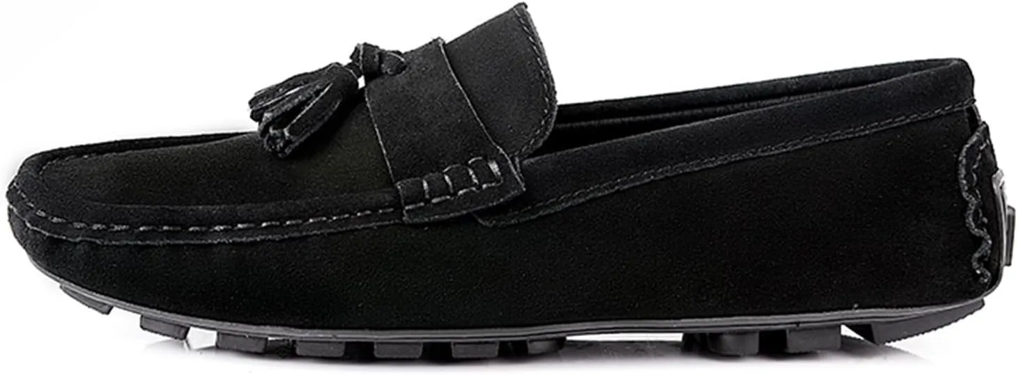 Men's Genuine Leather Loafers with Tassel, Suede Vamp, Round Toe, Flexible, Anti-Slip, Slip-Resistant Slip-Ons for Prom and Casual Wear