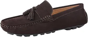 Men's Genuine Leather Loafers with Tassel, Suede Vamp, Round Toe, Flexible, Anti-Slip, Slip-Resistant Slip-Ons for Prom and Casual Wear