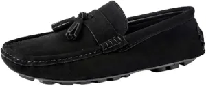 Men's Genuine Leather Loafers with Tassel, Suede Vamp, Round Toe, Flexible, Anti-Slip, Slip-Resistant Slip-Ons for Prom and Casual Wear