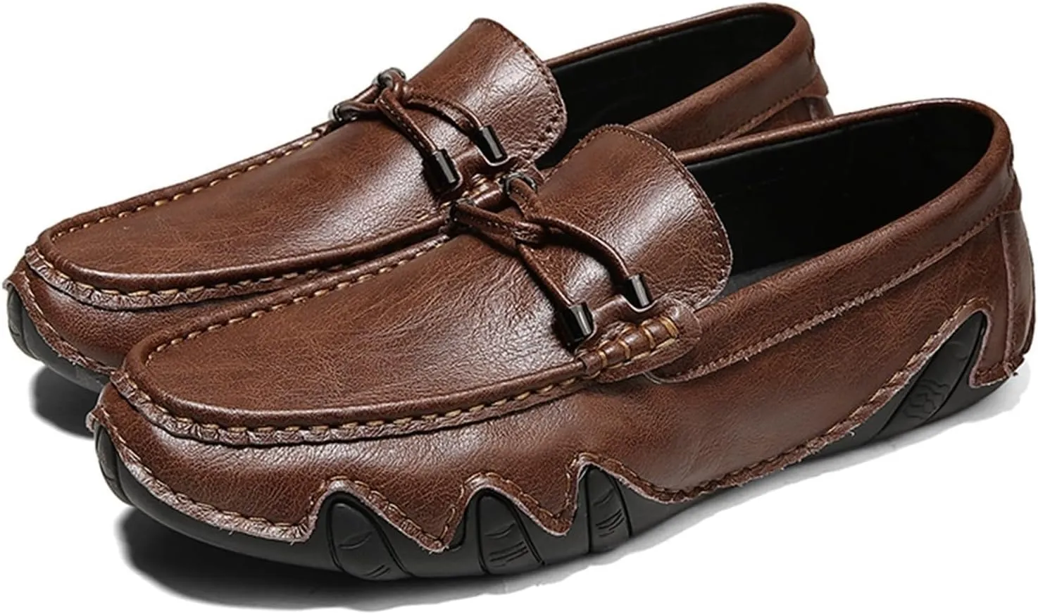 Men's Leather Loafers – Flat Heel Slip-On Driving Shoes, Flexible & Comfortable, Slip-Resistant Outdoor Loafers
