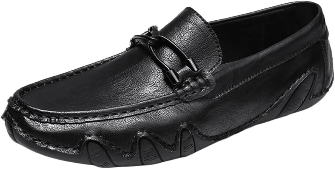 Men's Leather Loafers – Flat Heel Slip-On Driving Shoes, Flexible & Comfortable, Slip-Resistant Outdoor Loafers