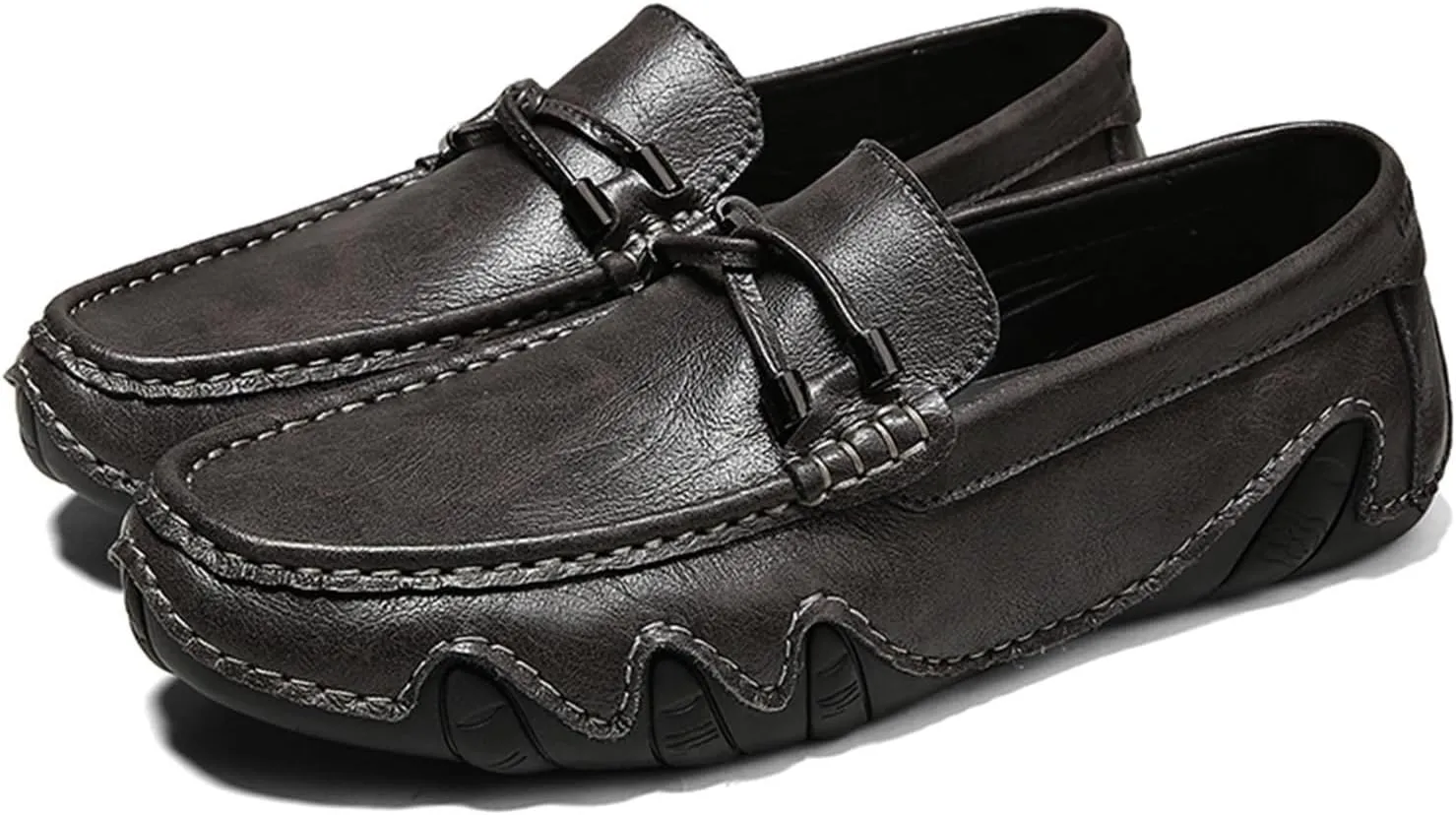 Men's Leather Loafers – Flat Heel Slip-On Driving Shoes, Flexible & Comfortable, Slip-Resistant Outdoor Loafers