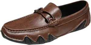 Men's Leather Loafers – Flat Heel Slip-On Driving Shoes, Flexible & Comfortable, Slip-Resistant Outdoor Loafers