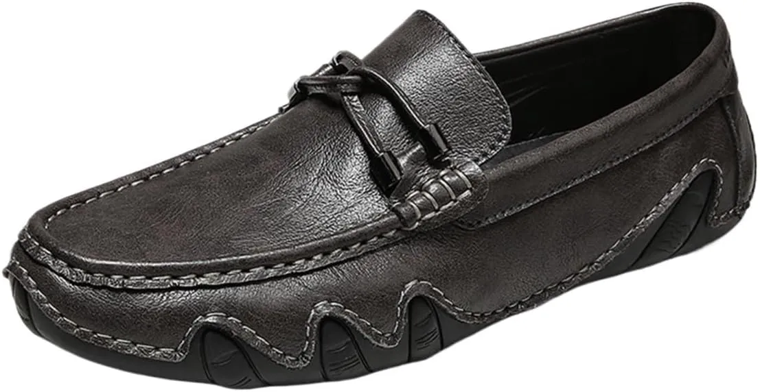 Men's Leather Loafers – Flat Heel Slip-On Driving Shoes, Flexible & Comfortable, Slip-Resistant Outdoor Loafers