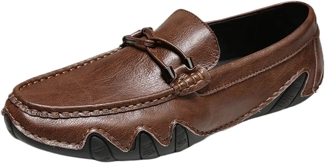 Men's Leather Loafers – Flat Heel Slip-On Driving Shoes, Flexible & Comfortable, Slip-Resistant Outdoor Loafers