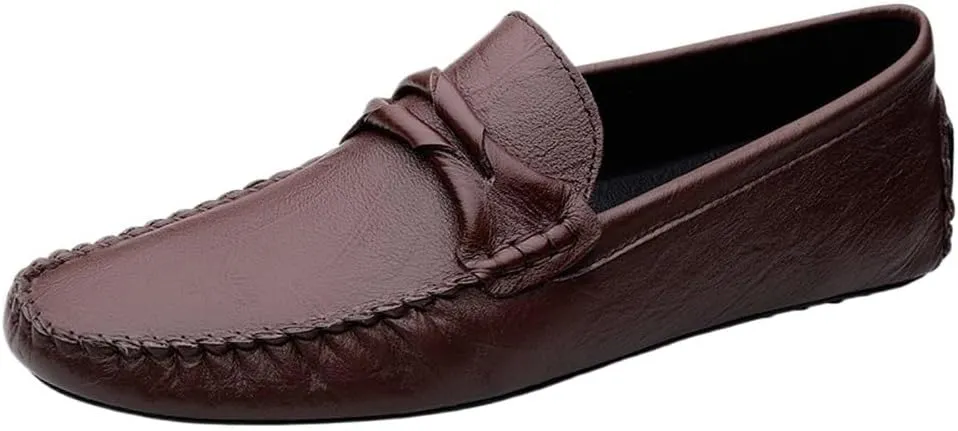 Men's Leather Loafers - Square Toe Lightweight Flexible and Comfortable Driving Shoes, Casual Slip-On Design
