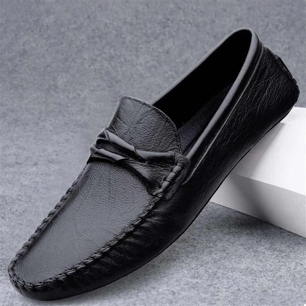 Men's Leather Loafers - Square Toe Lightweight Flexible and Comfortable Driving Shoes, Casual Slip-On Design