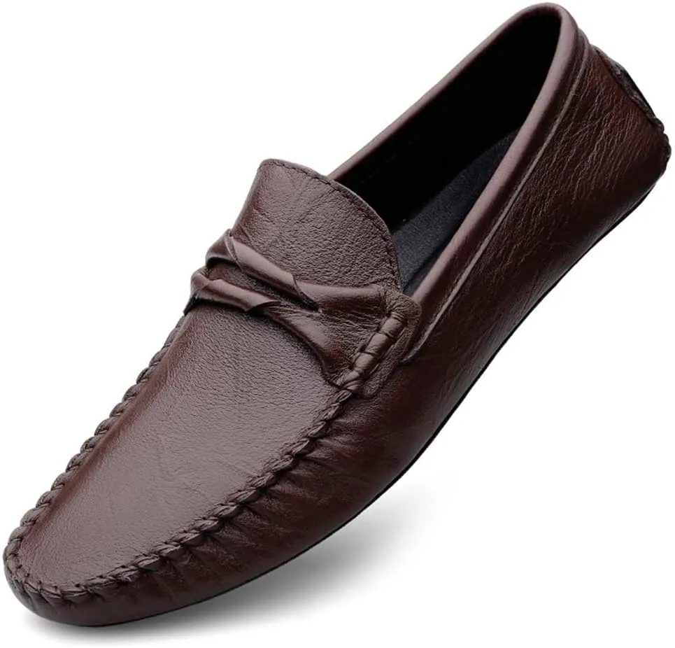 Men's Leather Loafers - Square Toe Lightweight Flexible and Comfortable Driving Shoes, Casual Slip-On Design