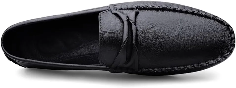 Men's Leather Loafers - Square Toe Lightweight Flexible and Comfortable Driving Shoes, Casual Slip-On Design
