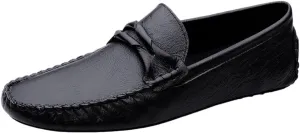 Men's Leather Loafers - Square Toe Lightweight Flexible and Comfortable Driving Shoes, Casual Slip-On Design