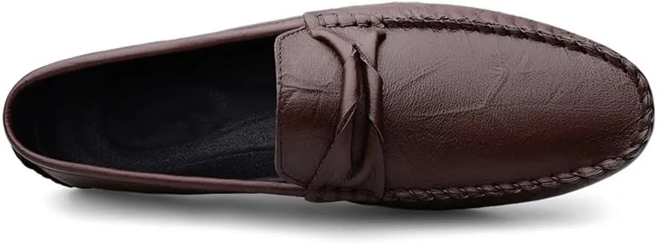 Men's Leather Loafers - Square Toe Lightweight Flexible and Comfortable Driving Shoes, Casual Slip-On Design