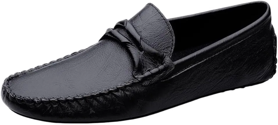 Men's Leather Loafers - Square Toe Lightweight Flexible and Comfortable Driving Shoes, Casual Slip-On Design