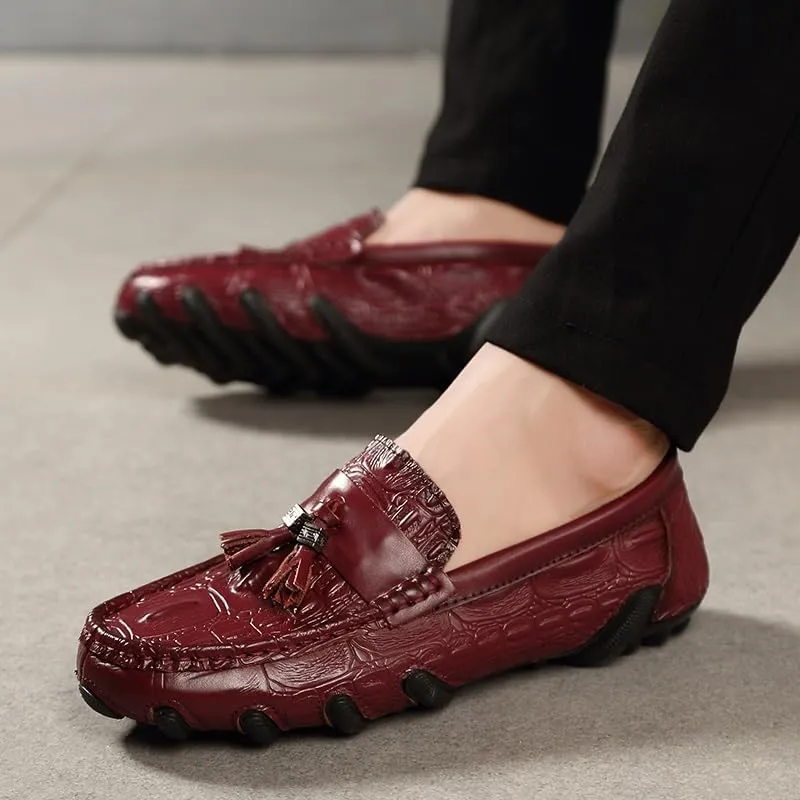 Men's Loafers PU Leather Tassel Penny Loafers Flexible Flat Heel Lightweight Classic Slip-on