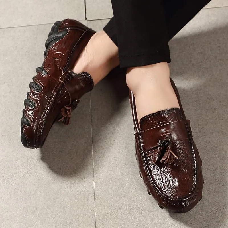 Men's Loafers PU Leather Tassel Penny Loafers Flexible Flat Heel Lightweight Classic Slip-on
