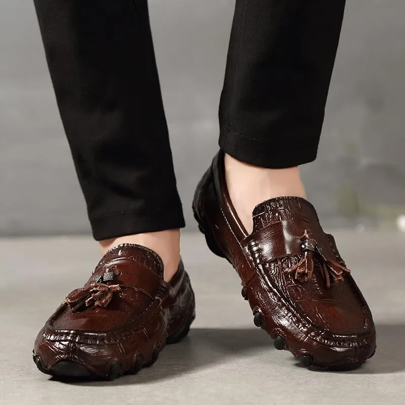 Men's Loafers PU Leather Tassel Penny Loafers Flexible Flat Heel Lightweight Classic Slip-on