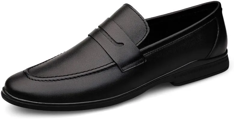 Men's Loafers Round Toe Leather Penny Loafers Flat Heel Anti-Slip Flexible Casual Slip-on