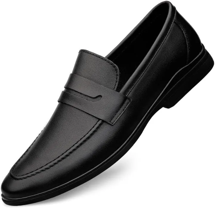 Men's Loafers Round Toe Leather Penny Loafers Flat Heel Anti-Slip Flexible Casual Slip-on