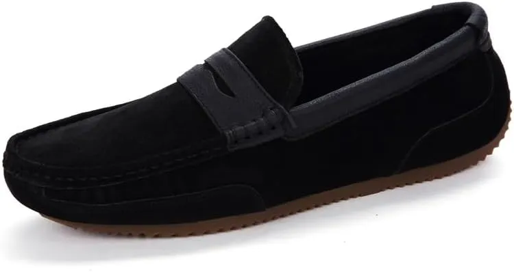Men's Loafers Round Toe PU Leather Patchwork Suede Vamp Penny Loafers Flat Heel Flexible Slip Resistant Prom Fashion Slip-on