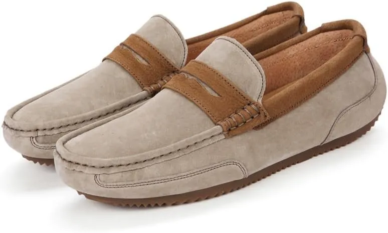 Men's Loafers Round Toe PU Leather Patchwork Suede Vamp Penny Loafers Flat Heel Flexible Slip Resistant Prom Fashion Slip-on