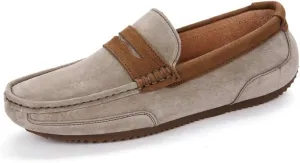 Men's Loafers Round Toe PU Leather Patchwork Suede Vamp Penny Loafers Flat Heel Flexible Slip Resistant Prom Fashion Slip-on