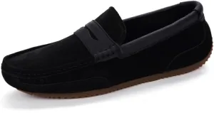 Men's Loafers Round Toe PU Leather Patchwork Suede Vamp Penny Loafers Flat Heel Flexible Slip Resistant Prom Fashion Slip-on