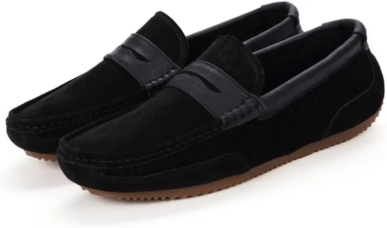Men's Loafers Round Toe PU Leather Patchwork Suede Vamp Penny Loafers Flat Heel Flexible Slip Resistant Prom Fashion Slip-on