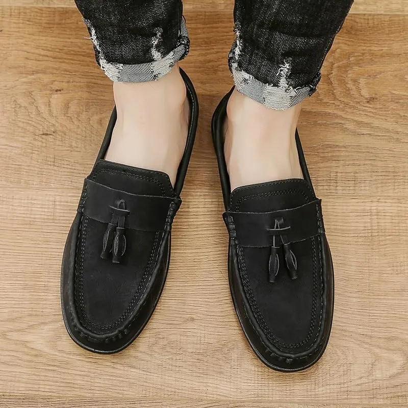 Men's Loafers Round Toe PU Leather Tassel Loafers, Flexible Anti-Slip Flat Heel, Lightweight Slip-On Shoes for Party and Casual Wear