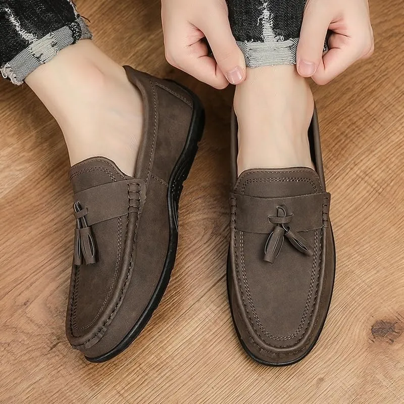 Men's Loafers Round Toe PU Leather Tassel Loafers, Flexible Anti-Slip Flat Heel, Lightweight Slip-On Shoes for Party and Casual Wear