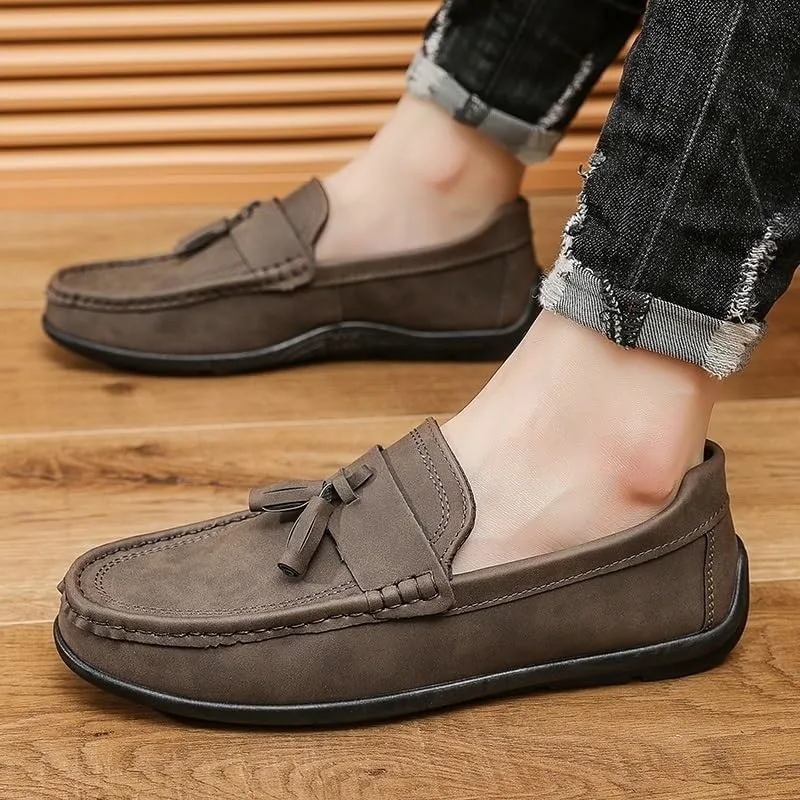 Men's Loafers Round Toe PU Leather Tassel Loafers, Flexible Anti-Slip Flat Heel, Lightweight Slip-On Shoes for Party and Casual Wear